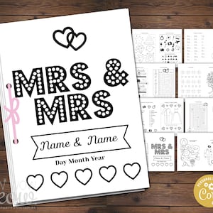 Mrs & Mrs Wedding Coloring Book Children&#39;s Activity Sheets Booklet Printable Personalize Kid&#39;s Pages Print at Home Games EDITABLE WCAC015