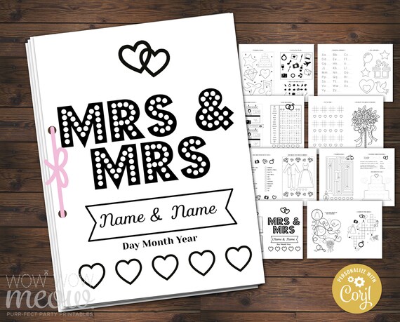 Mrs &amp; Mrs Wedding Coloring Book Children's Activity Sheets | Etsy