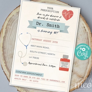 Doctor Invitation Prescription Invite Dr. Birthday Party INSTANT DOWNLOAD Medical Nurse Mens Women&#39;s Personalize Editable Printable WCBA069