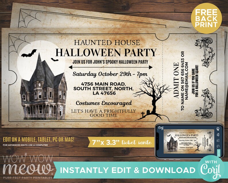 Halloween Invitations Haunted House Tickets Invites Party Etsy