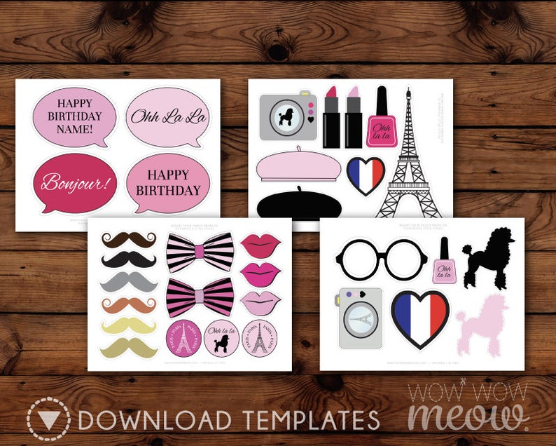 PARIS Photo Props INSTANT DOWNLOAD Birthday Party Fun Display Take Snaps Moustache Printable Games Booth Bowtie French Beret Hat Tash Booth image 4