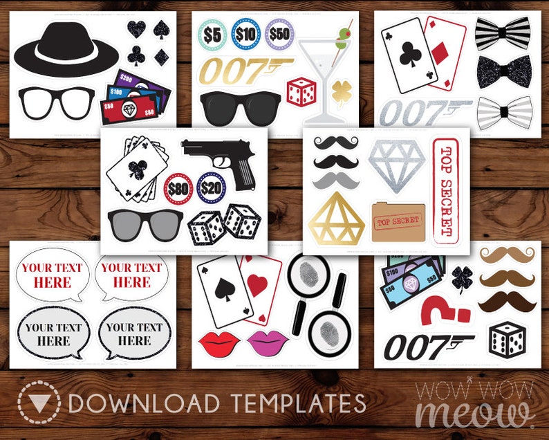 50 Photo Booth Props Printable James Bond 007 Party INSTANT DOWNLOAD Spy Casino Photo Cards Secret Agent Birthday Cards Games Bowtie Picture image 5