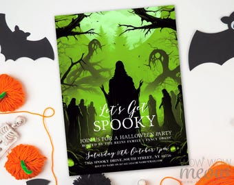 Zombie Halloween Invitations Beasts Editable Let's Get Spooky Party Printable INSTANT DOWNLOAD Invite Personalized Edit WCHA214