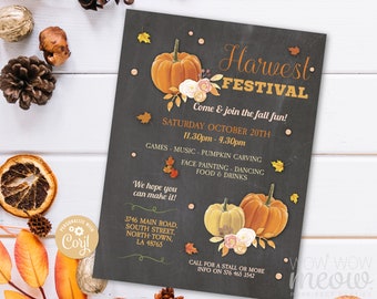 Fall Harvest Festival Invitations Event Party Rustic Invite Printable INSTANT DOWNLOAD Church Lights Autumn Personalize Editable WCHF004