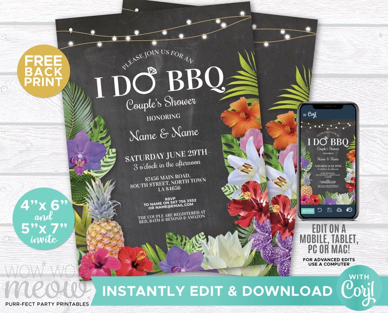 Aloha I Do BBQ Invitations Couple's Shower Floral Printable Invite Engagement Party INSTANT Download Personalize Editable Printable WCWI036 image 2