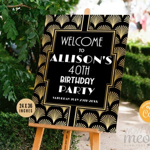 1920s Art Deco Editable Sign Welcome Birthday Party Twenties 24 x 36 inches Poster Wedding  - EDIT & INSTANT DOWNLOAD - Printable - WCBA159