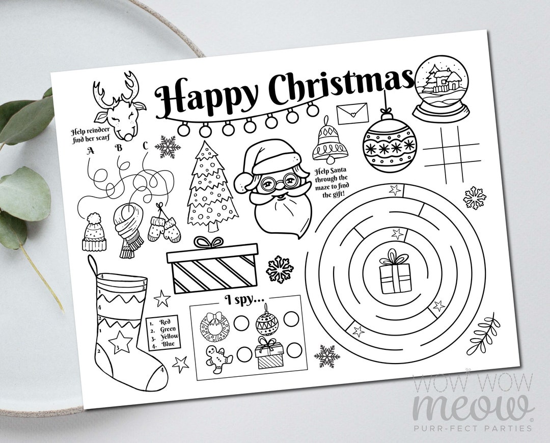 Happy Christmas Placemat Coloring Children's Activity Sheets Holidays