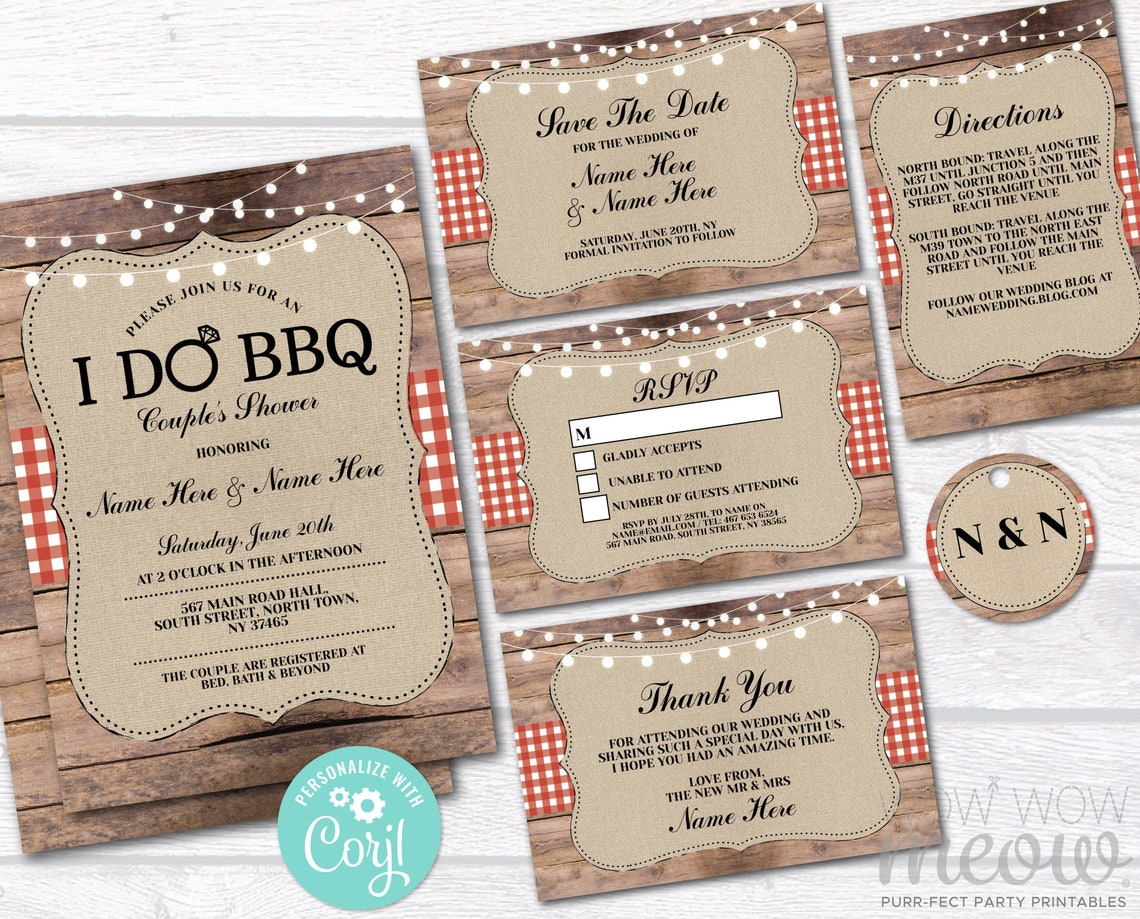 Rustic I Do BBQ Wedding Invitations Set Template Package | Etsy
