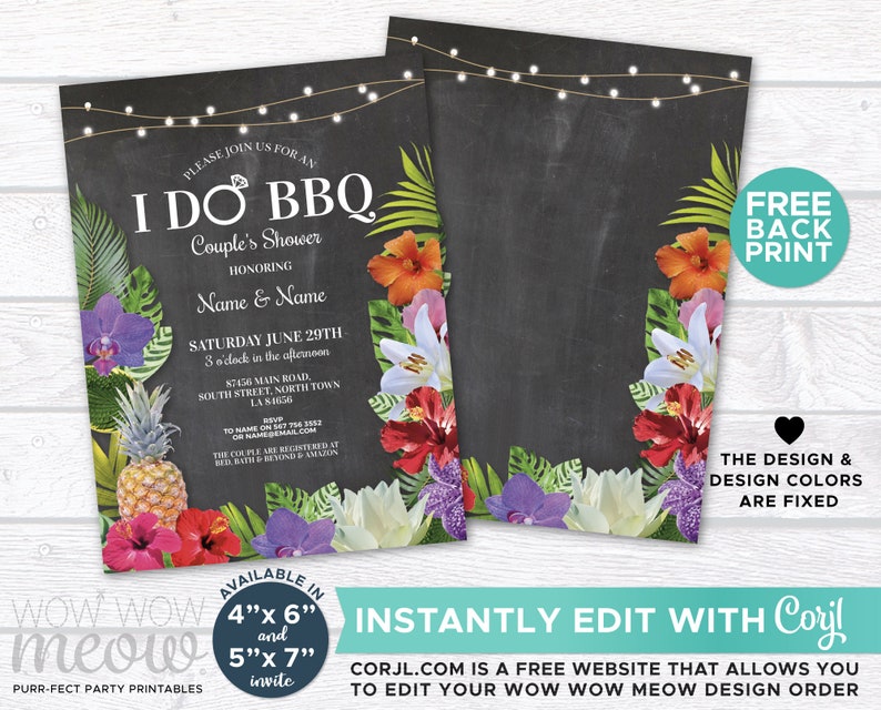 Aloha I Do BBQ Invitations Couple's Shower Floral Printable Invite Engagement Party INSTANT Download Personalize Editable Printable WCWI036 image 3