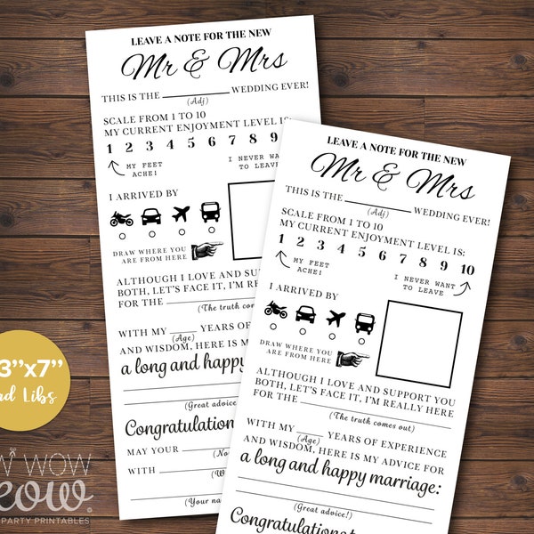 Wedding Mad Libs Printable Forms Activity Sheets Day Page - Mr & Mrs - MadLib INSTANT DOWNLOAD Fun Marriage Game Advice Cards Notes WCMD005