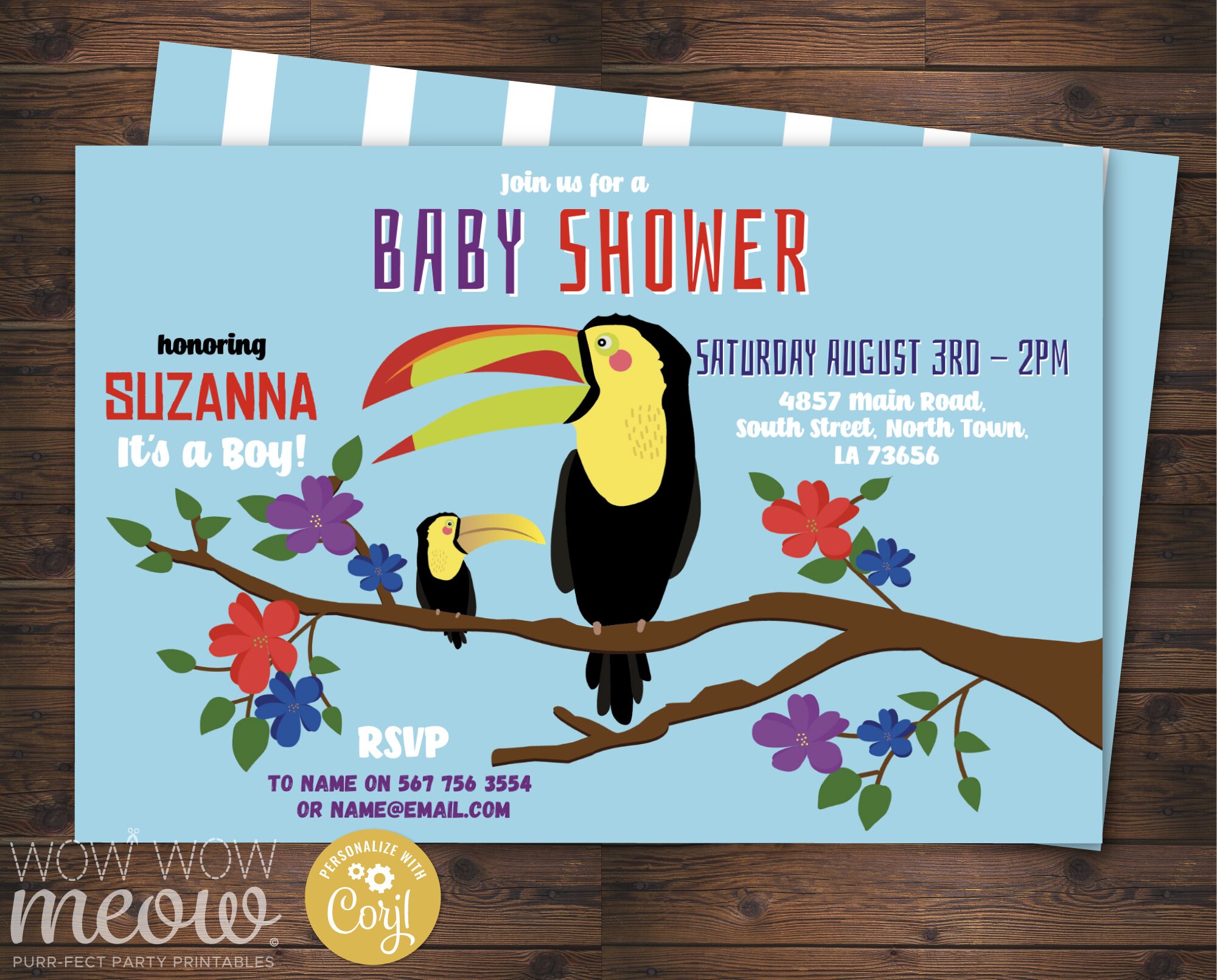 Toucan Baby Shower Invitation Tucan It S A Boy Blue Twins Etsy