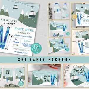 Paquete de cumpleaños de fiesta de esquí Invitaciones EDITABLES Esquí Nieve Apres Invierno Paquete de actividades incluido Descargar Fiesta infantil WCBK100