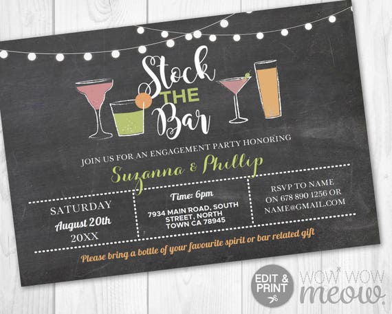 cocktails stock the bar invitations couple s shower etsy