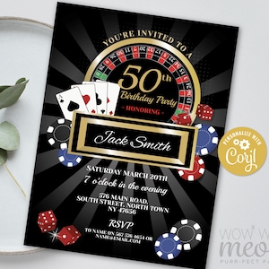 Invitation d'anniversaire de casino n'importe quel âge TÉLÉCHARGEMENT INSTANTANÉ Cartes de Las Vegas Party Imprimable Personnalisez Womens Mens Edit Printable Digital WCBA063