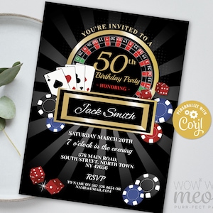 Casino Birthday Invitation Any Age INSTANT DOWNLOAD Las Vegas Cards Party Printable Personalize Womens Mens Edit Printable Digital WCBA063