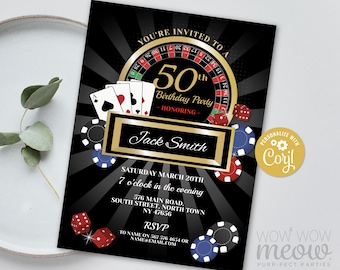 Casino Birthday Invitation Any Age INSTANT DOWNLOAD Las Vegas Cards Party Printable Personalize Womens Mens Edit Printable Digital WCBA063