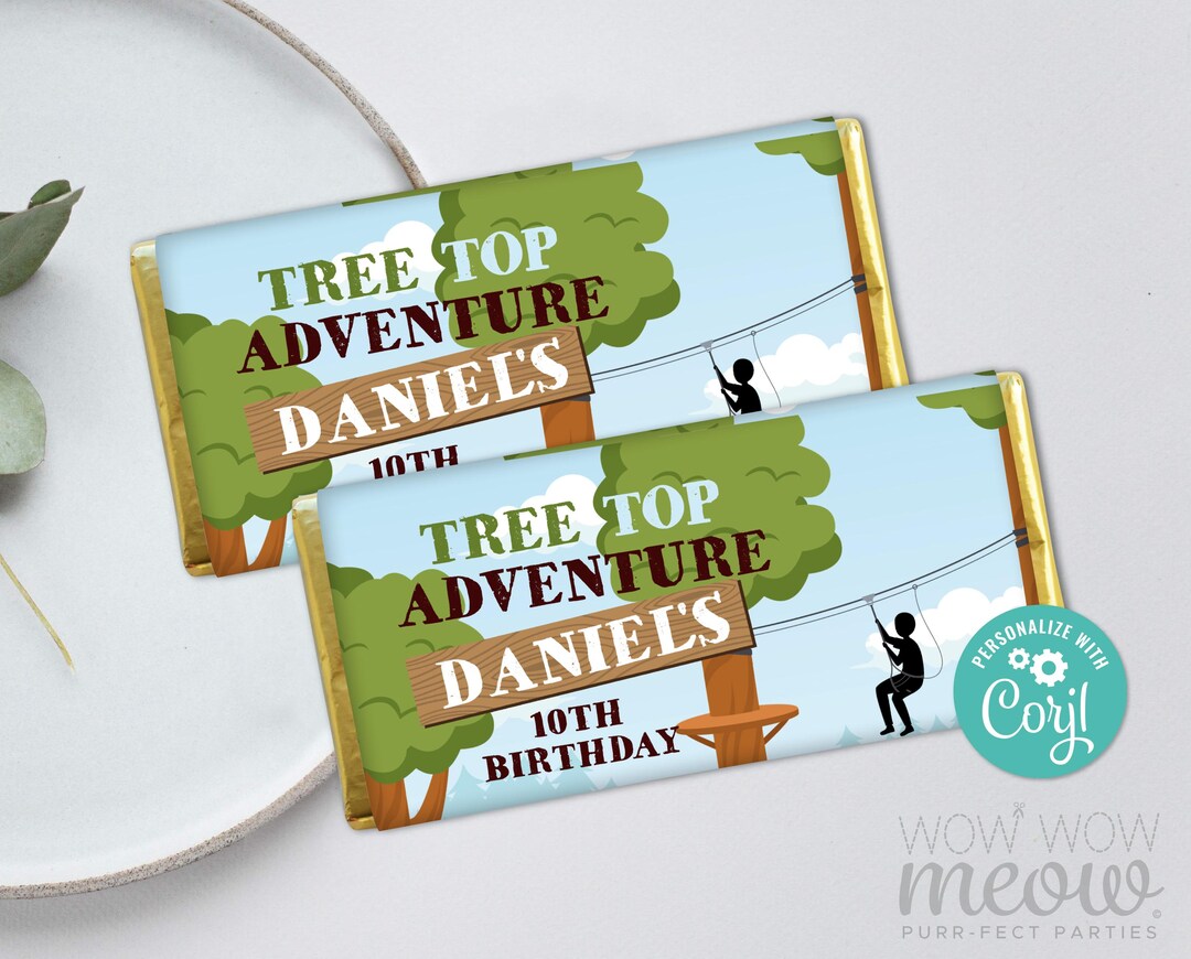 Tree Tops Adventures Party Birthday Chocolate Bar Candy Wrapper Zip ...