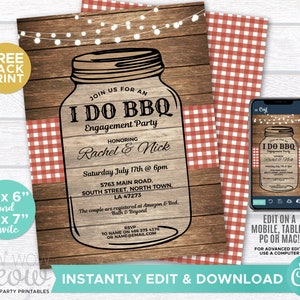 I Do BBQ Invitation Mason Jar Rustic Engagement Party Invite Couple Shower Printable INSTANT Download Personalize Editable Printable WCWI026 image 2