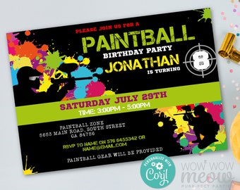 Paintball Invitations Birthday Party Invites Paint Ball Any Age Boy Girls Invite INSTANT DOWNLOAD Digital Personalize Edit Printable WCBK022