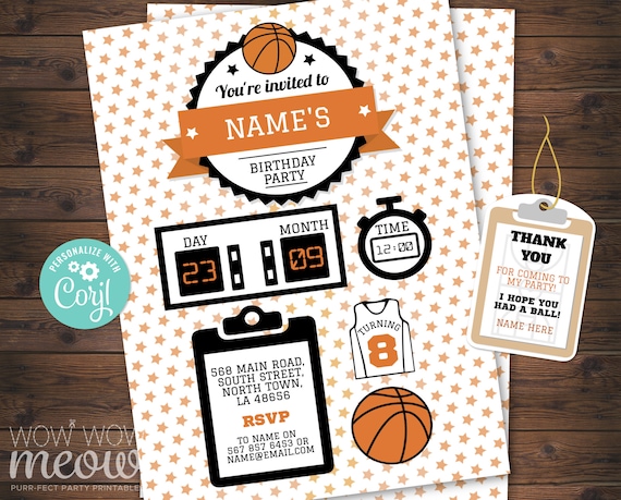 BASKETBALL Invite INSTANT DOWNLOAD Boys Girls Invitation Personalize Birthday Party Sports Game Editable Personalise Kids Printable WCBK350