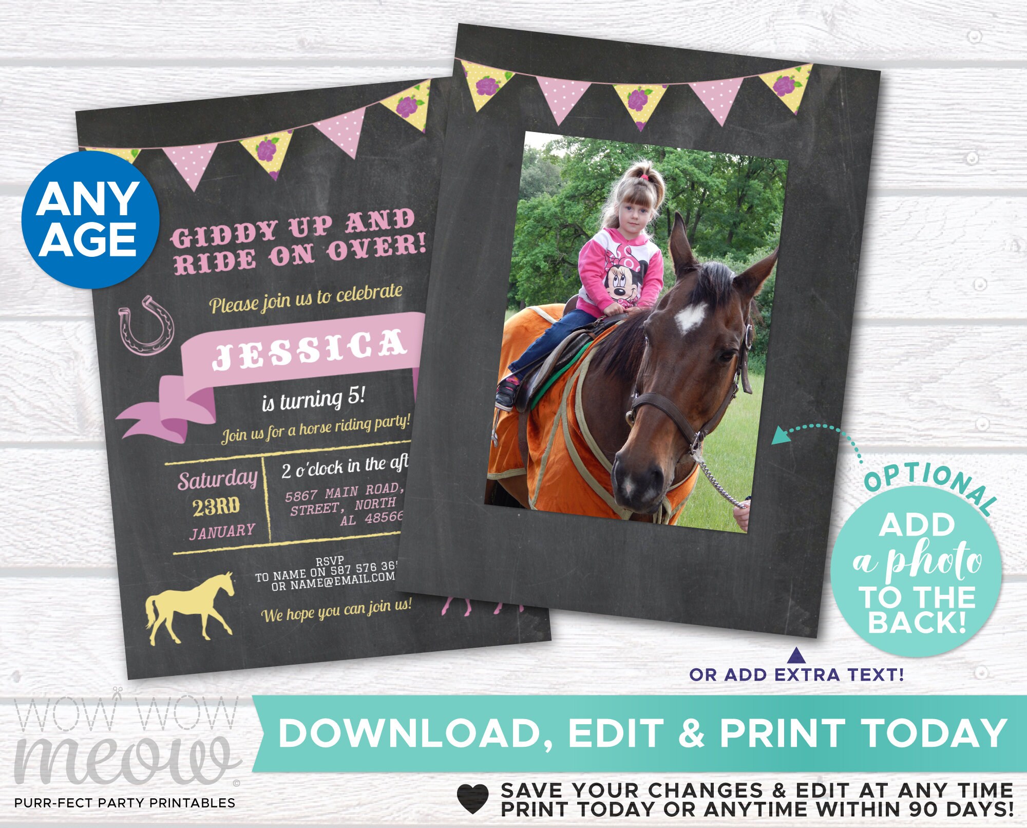 Girls Horse Invitation Party Invite Horseback Birthday Pony Etsy España