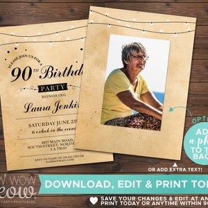 90th Birthday Invitation Elegant Ninety Invitations Party Womens Mens Instant Download Editable Printable Vintage Personalize Lights WCBA137 image 3