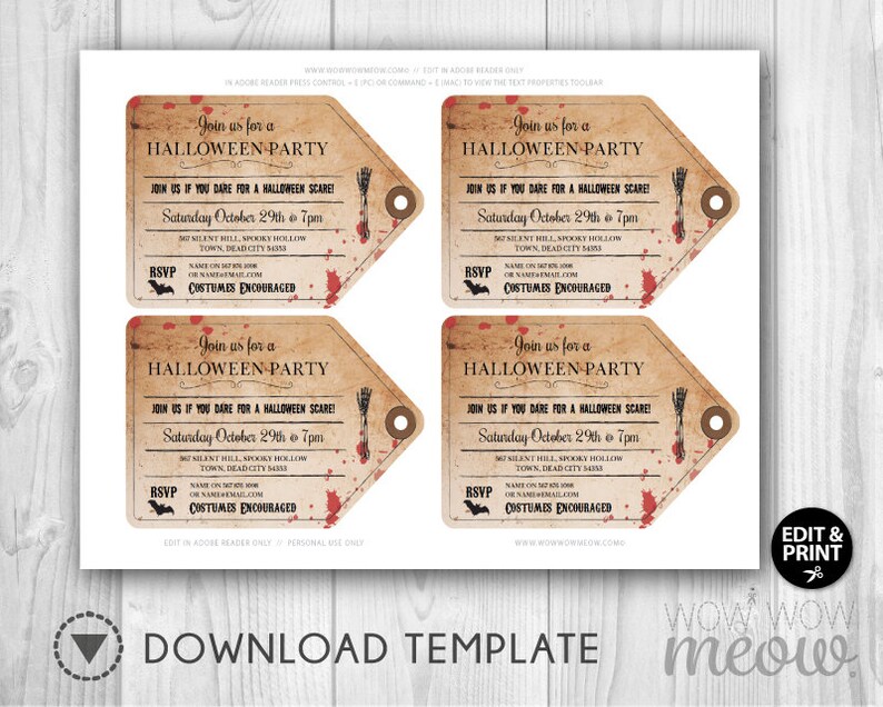 Halloween Invitations Gothic Party Invites Printable Ticket | Etsy