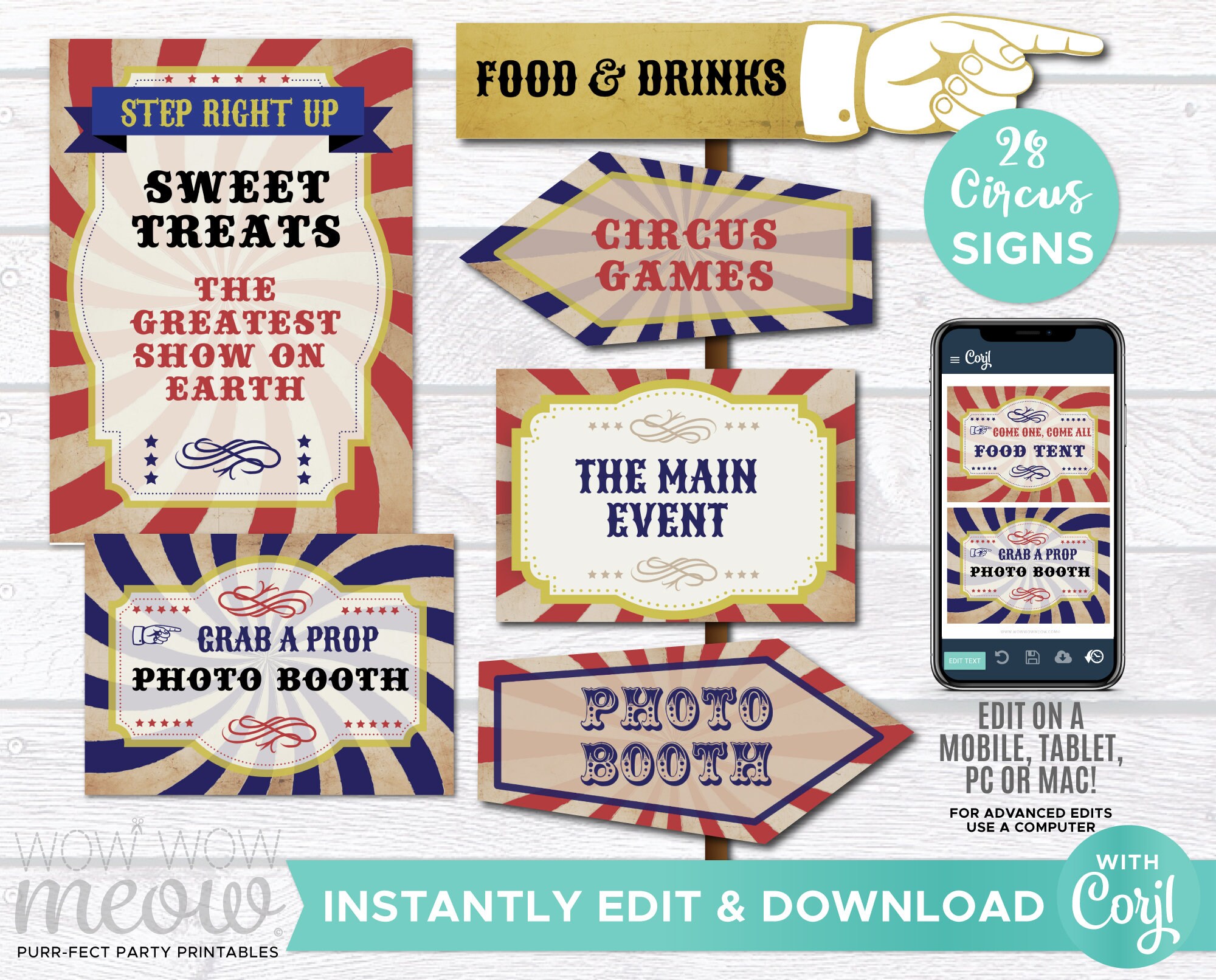 28 Vintage Circus Signs Printable INSTANT DOWNLOAD Direction | Etsy