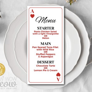 Playing Cards Menu Hearts Dinner Las Vegas Template Package Casino Digital DOWNLOAD Wedding Birthday Printable Personalize Editable WCBA002
