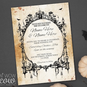 Halloween Wedding Invitations Party Rehearsal Dinner Couple&#39;s Shower Rustic Invite Printable INSTANT DOWNLOAD Scray Personalize WCHA017