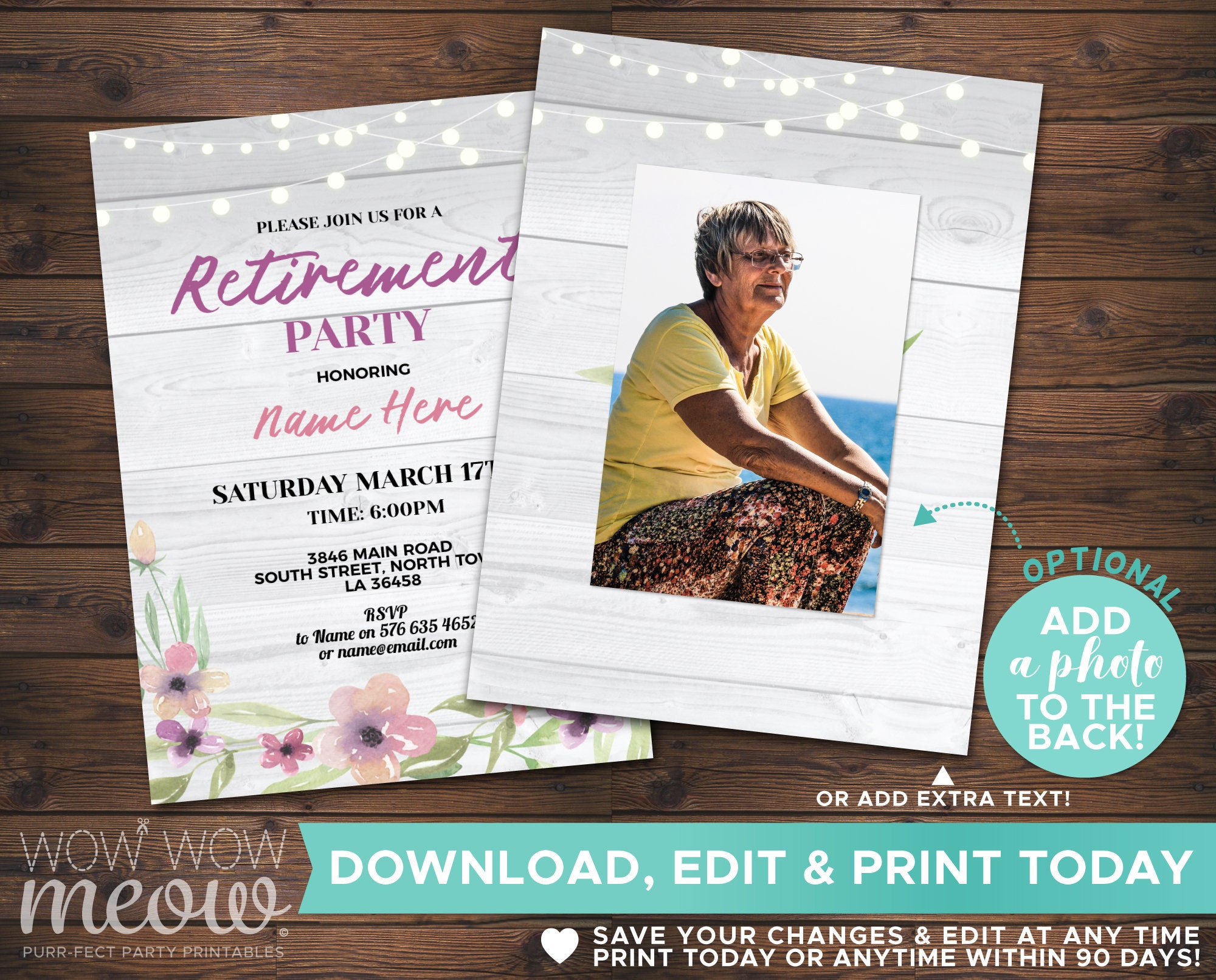 Retirement Invitation Floral Rustic Wood Retired Invite Etsy UK