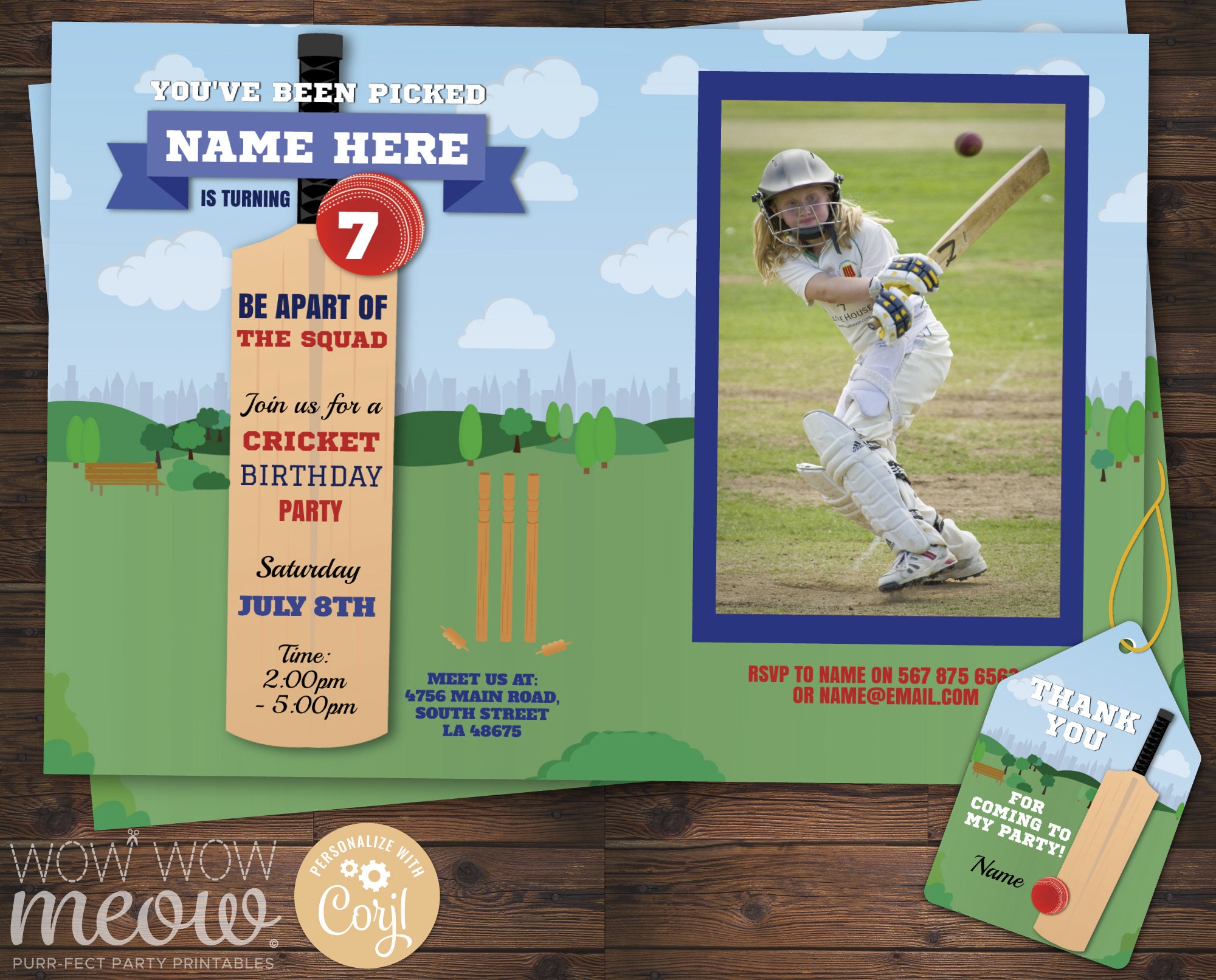 Cricket Bat Invitation Sports Party Birthday Invite Photo Boys Etsy