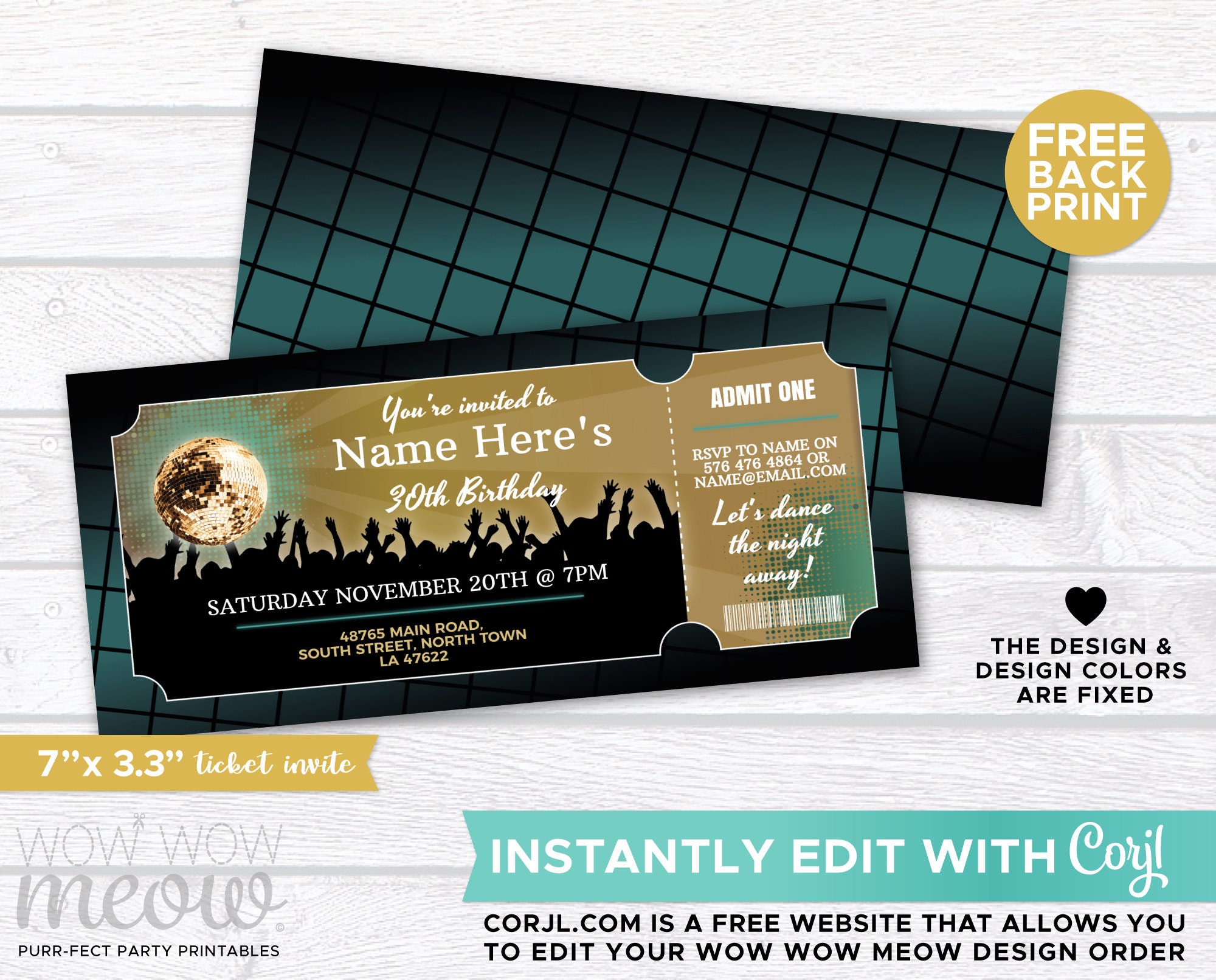 Disco ticket invites Admit One Party Invite Birthday INSTANT | Etsy