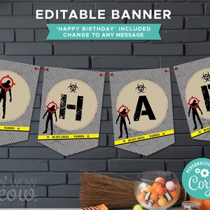Halloween Banner Birthday Zombie Outbreak Boys Party Kids Personalise Download Bunting Decoration Printable WCHA007