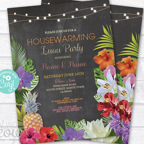 Housewarming Invitation BBQ Luau Aloha Tropical Home Sweet Rustic New House Invite Couples Party DOWNLOAD Digital Printable Editable WCHO043