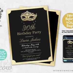 Masquerade Birthday Invitation Party Mask Masked Ball Any Age Invite ...