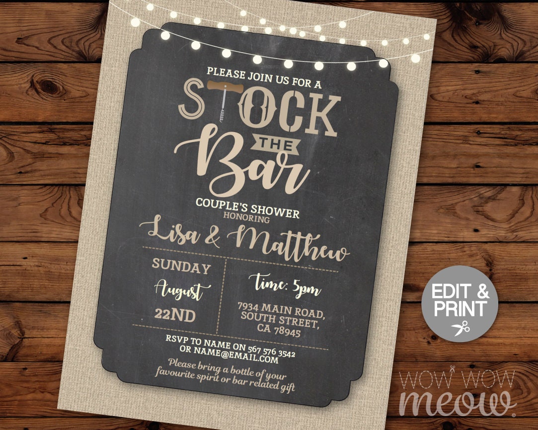 Stock The Bar Invitations Engagement Invite Couples Shower Etsy