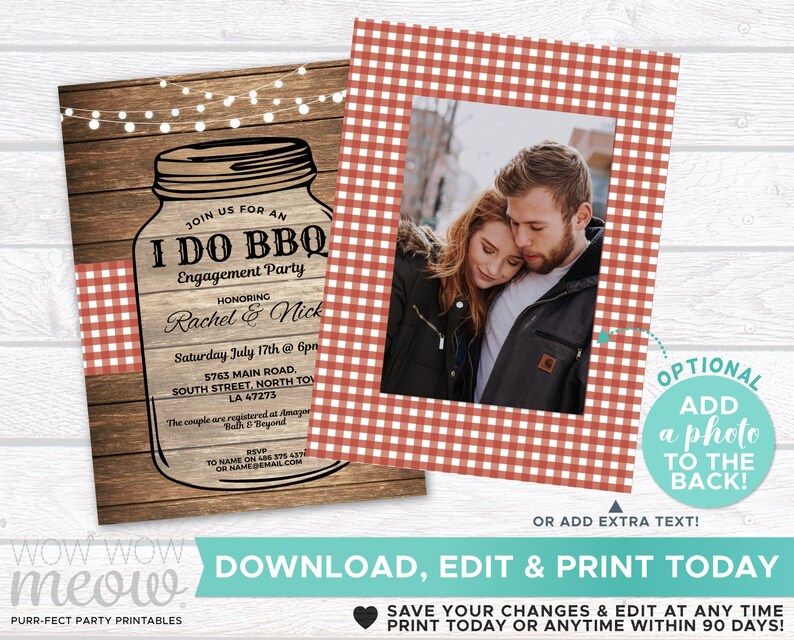 I Do BBQ Invitation Mason Jar Rustic Engagement Party Invite Couple Shower Printable INSTANT Download Personalize Editable Printable WCWI026 image 4