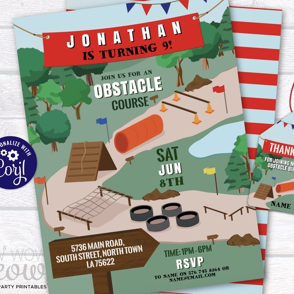 Obstacle Course Birthday Invitations Outdoor Adventure Park INSTANT DOWNLOAD Party Climbing Invites Zipline  Editable Printable WCBK298