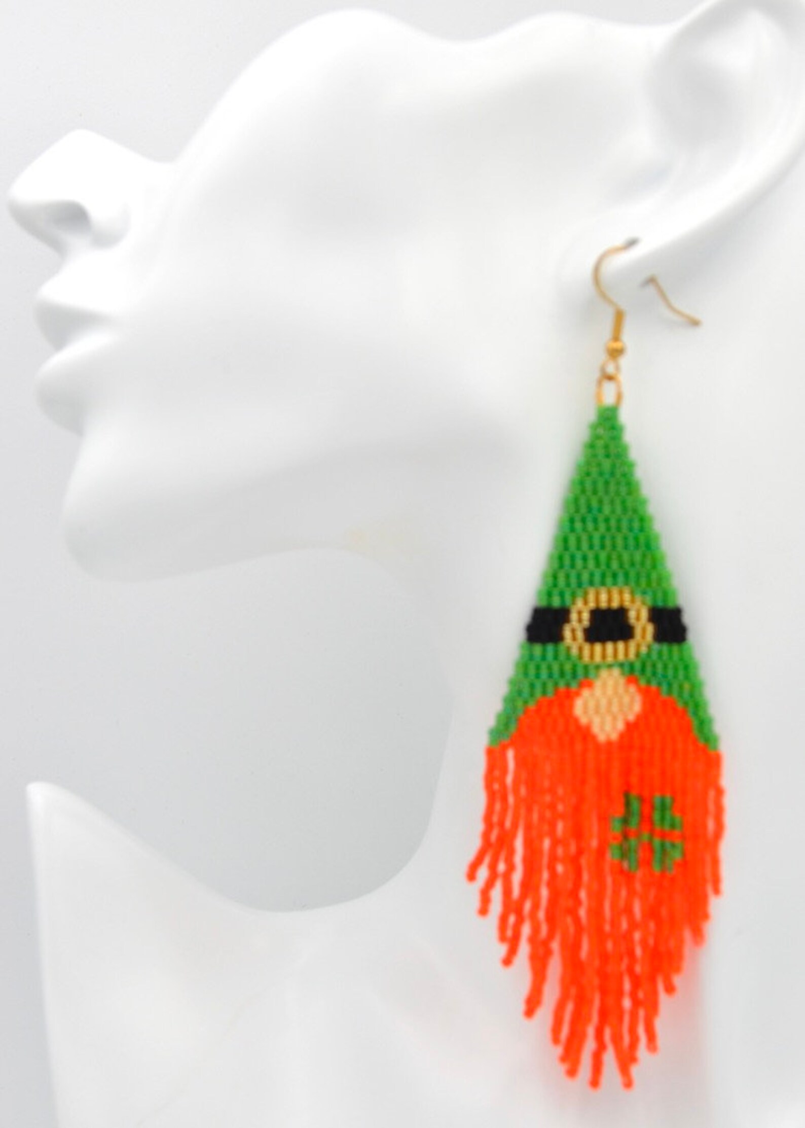 Leprechaun Gnome Beaded Fringe Earrings Gnome Earrings Etsy