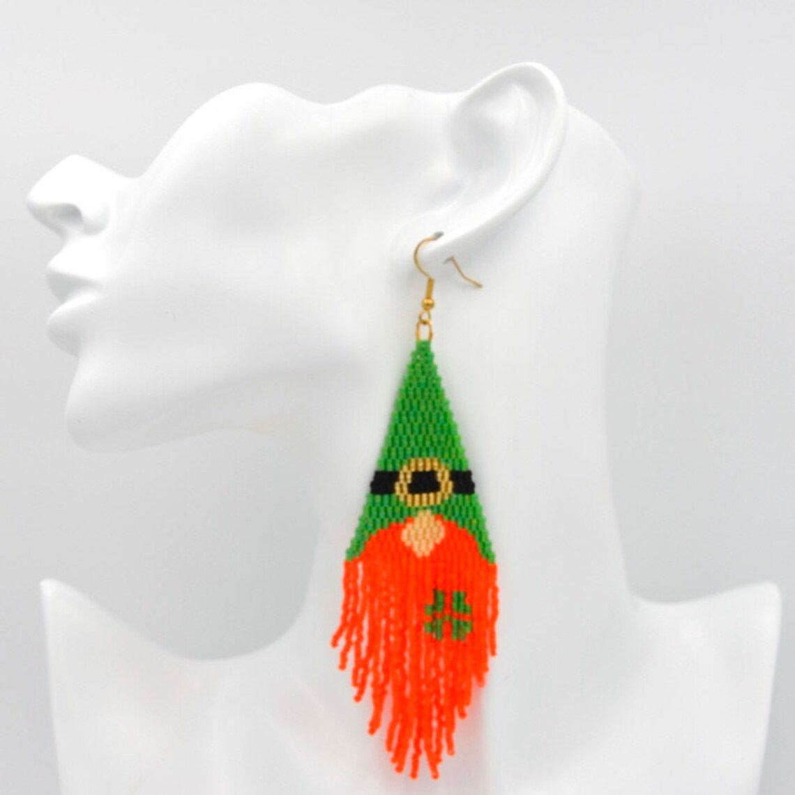 Leprechaun Gnome Beaded Fringe Earrings Gnome Earrings Etsy