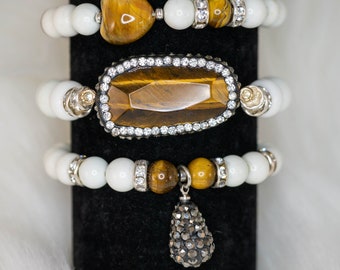 Gemstone Bracelet | Tiger's Eye + Calcite