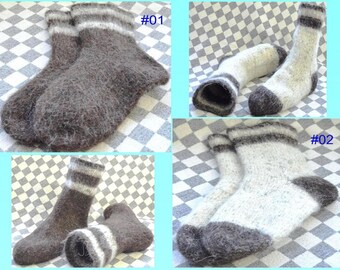 Pale White Women's Knee-High Socks Sheep Wool Size 23-28 cm HANDMADE knitted