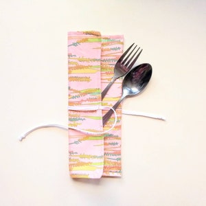 Cutlery Wrap - Utensil Holder - Reclaimed Cotton - Silverware Pouch for Lunch Bag - Reusable Straw Case - Toothbrush Pouch -  Washable