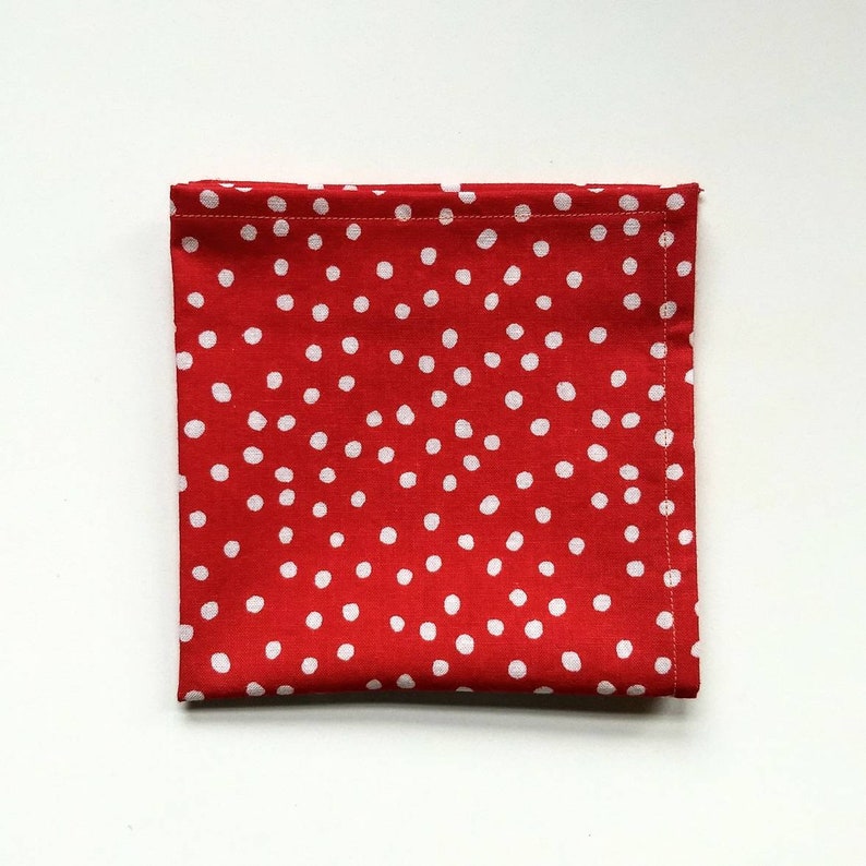 Handkerchief Pocket Square Reusable Tissue 100% Cotton Red Hemmed Edges Rolled by Hand Set or Single image 3