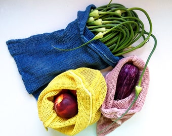 Mesh Produce Bag - Botanically Dyed - 100% Cotton Bulk Bag - Zero Waste Shopping - Washable