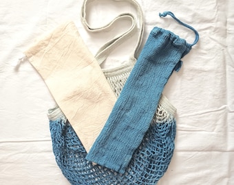 Market Kit - Botanically Dyed - Plastic Free Shopping - Net Tote Bag - Reusable Produce Bag - Grocery Shopping Kit