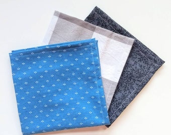 Handkerchief - Pocket Square- Reusable Tissue 100% Reclaimed Cotton - Grey - Hemmed Edges Rolled by Hand - Set or Single