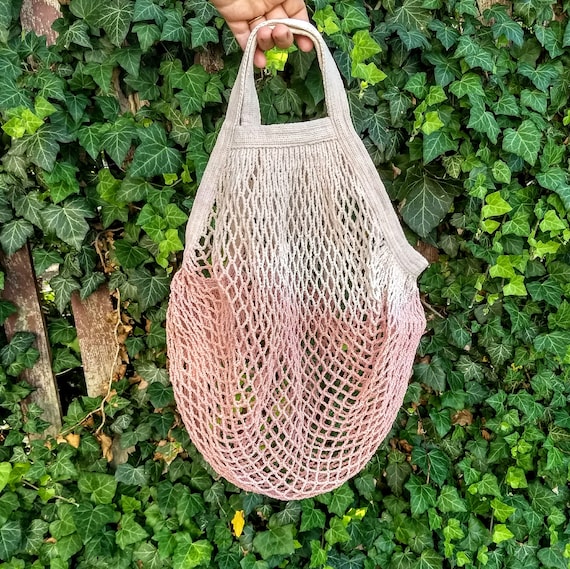 Hand-dyed Cotton Mesh Tote Bag – Expandable Reusable Shopping Bag 
