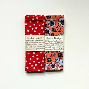 Handkerchief Pocket Square Reusable Tissue 100% Cotton Red Hemmed Edges Rolled by Hand Set or Single image 4